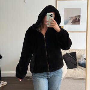 Black Zip-Up Fur Bomber Jacket – Urban Outfitters